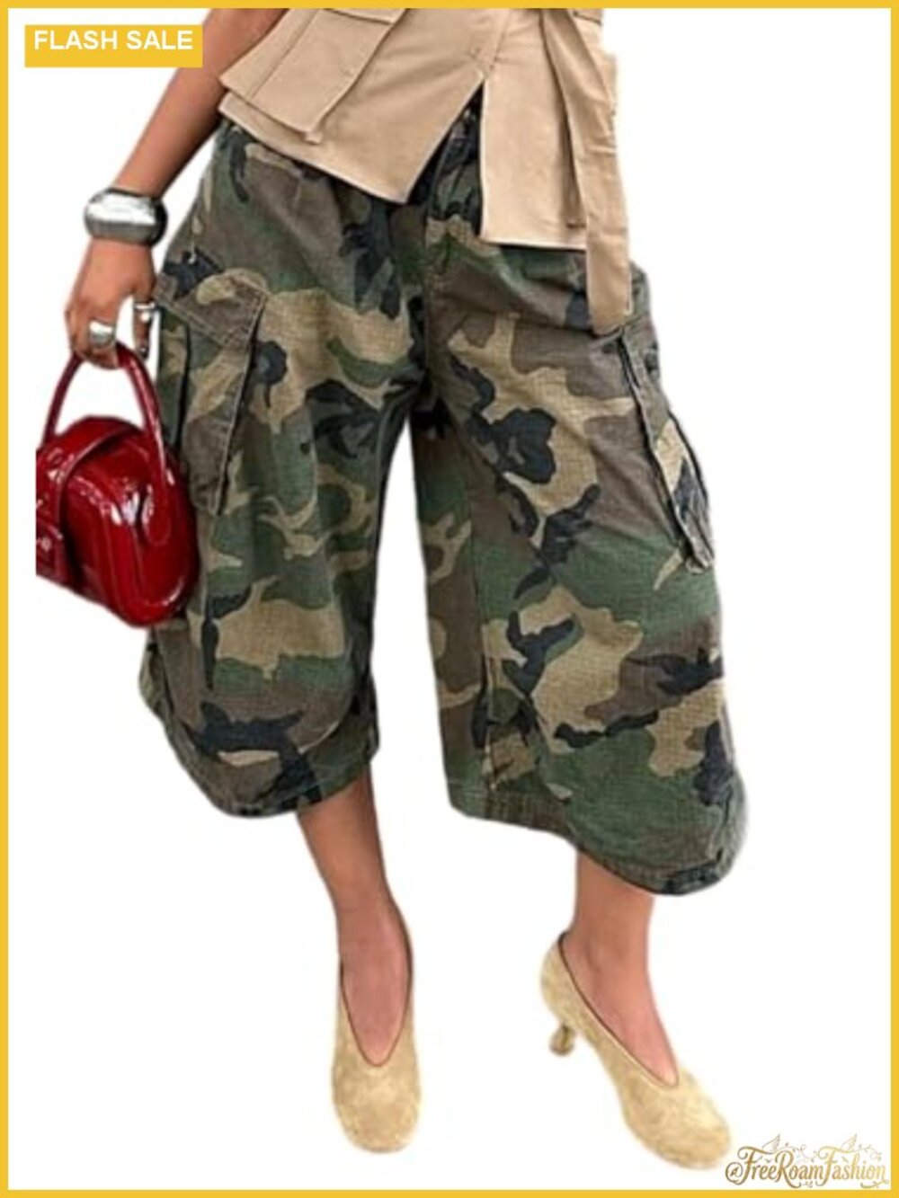 High Waist Camo Cargo Jeans Baggy Capris Pants
